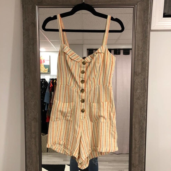 Urban Outfitters Pants - Urban Outfitters Yellow Spring Striped Romper S